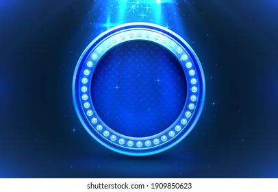 Light frame label, circle bar casino, show signboard. Vector illustration