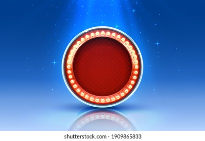 Light frame label, circle bar casino, show signboard. Vector illustration