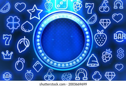 Light frame label, circle bar casino, show signboard. Vector illustration