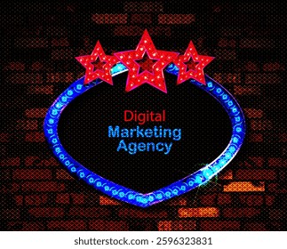 Light frame shining retro billboard with decoration. Casino vintage style. Vector illustration