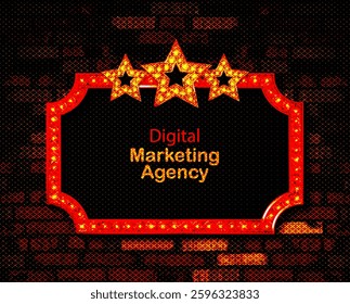 Light frame shining retro billboard with decoration. Casino vintage style. Vector illustration