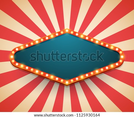 Light frame shining retro billboard. Casino poster vintage style. Vector illustration