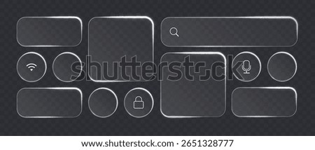 Light frame smartphone icon interface isolated for dark theme. White UI square and circle banner collage with glow stroke. Abtsract widget template for smartphone and web app, vector illustration