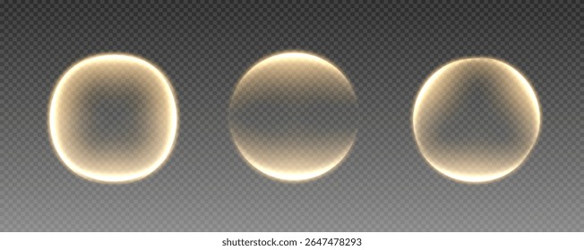 Light frame, frame for text, applications, websites. Glowing gold, silver frame, bright ring, circle of fire trail, vector, png.