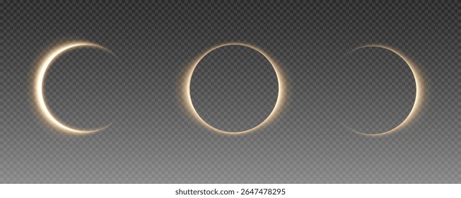 Light frame, frame for text, applications, websites. Glowing gold, silver frame, bright ring, circle of fire trail, vector, png.