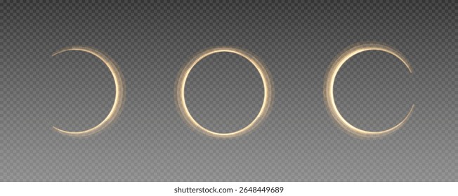 Light frame, frame for text, applications, websites. Glowing gold, silver frame, bright ring, circle of fire trail, vector, png.