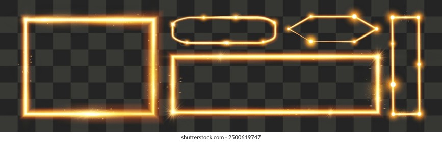 Light frame.Illuminated geometric shape. Light horizontal frame sign. 