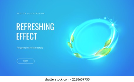 Light Fresh Effect On Blue Background. Element For Fresheners, Cleaners, Giving Menthol Aroma. Air Flow From Mint Leaves. Vector Illustration