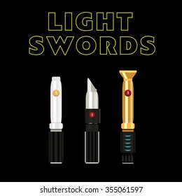 light future swords set. Laser weapon from galaxy. Flat style illustration