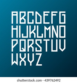 Light futuristic cosmic typeset. Vector alphabet set. Latin alphabet letters. Hipster font. White letters on blue background.