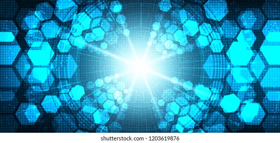 Light Futuristic Digital Circuit Network auf blauem Hintergrund, Zukunftskonzept und Technologie,Vektorgrafik.