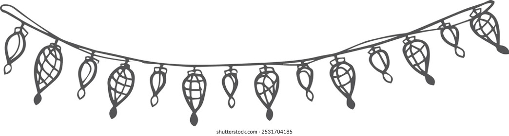 Light garland doodle. Christmas celebration. Carnival decoration