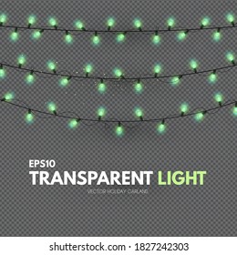 Light garland on transparent background. Shining Christmas lights.