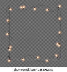 Light garland on transparent background. Shining Christmas lights.