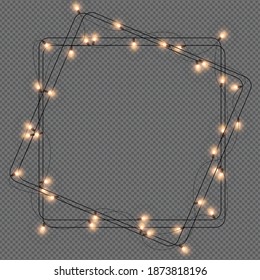 Light garland on transparent background. Shining Christmas lights.