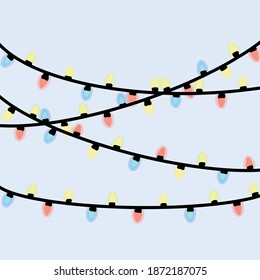 Light Garland on a wall. Decorations for the new year. Vector.