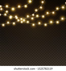 Light garlands background. Realistic christmas lights, glowing led neon lamps. Banners, posters or greeting card vector holiday lighting texture template