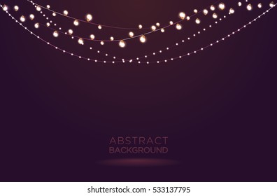 Light garlands on dark background. Christmas lights vector illustration.