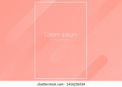 Light geometric abstract red background with cropped  rectangle for notebook print. Creativity and modern template with smooth lines, some flat dotted circles and triangles. 