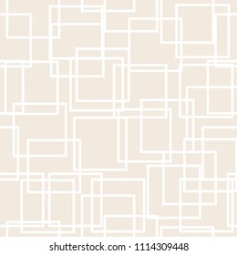 Light geometric background with squares. Seamless pattern Two colors beige and white. For printing on fabric, paper, wrapper, scrapbooking, patchwork. Minimum design Vector illustration