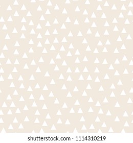 Light geometric background with triangles. Seamless pattern Two colors beige and white. For printing on fabric, paper, wrapper, scrapbooking, patchwork. Minimum design Vector illustration