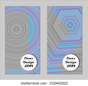Light Geometric Covers with Form. Two Girlie Vertical Covers with Pink and Violet Background.