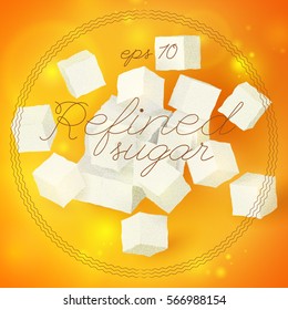 Light geometric refined sugar template with 3d cubes on bright orange background isolated vector illustration