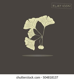 Light ginkgo branch on black, vector illustration