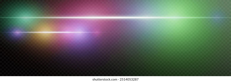 Light glare of the beam. Neon light and flash. On a transparent background.