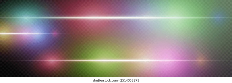 Light glare of the beam. Neon light and flash. On a transparent background.