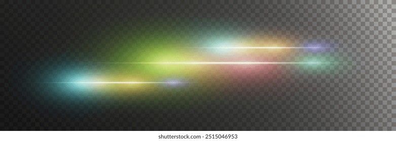 Light glare of the beam. Neon light and flash. 