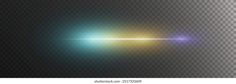 Light glare of the beam. Neon light and flash. On a transparent background.