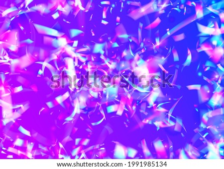 Light Glare. Bright Foil. Disco Burst. Festive Art. Pink Laser Glitter. Falling Effect. Iridescent Background. Party Multicolor Wallpaper. Blue Light Glare