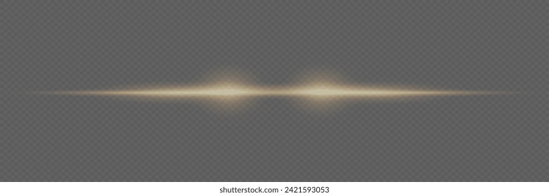 Light glare of light. A flash of lines and shimmer particles. Horizontal neon light.