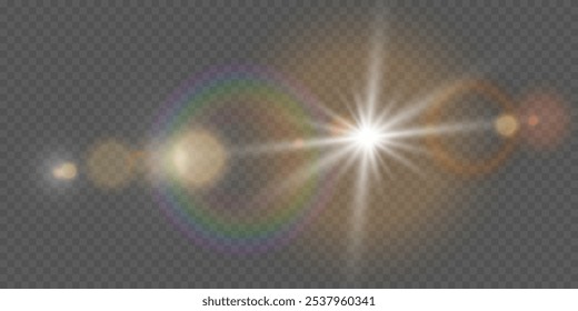 Light glare from the lens and light. On a transparent background.
