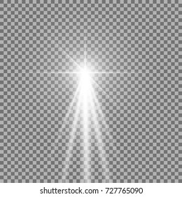 Light with a glare on transparent background, sun rays with transparency, beams, lens flare, white color
