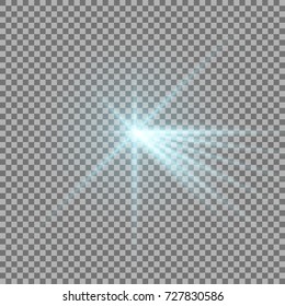 Light with a glare on transparent background, sun rays with transparency, beams, lens flare, aqua color