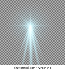 Light with a glare on transparent background, sun rays with transparency, beams, lens flare, aqua color