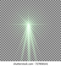 Light with a glare on transparent background, sun rays with transparency, beams, lens flare, green color