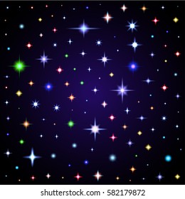 Light glare, space stars. Vector illustration of lens flares different colors.