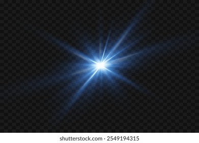 O brilho de luz de uma estrela e um flash de luz. Em um fundo transparente.