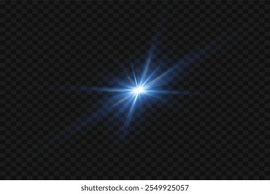 O brilho de luz de uma estrela e um flash de luz. Em um fundo transparente.