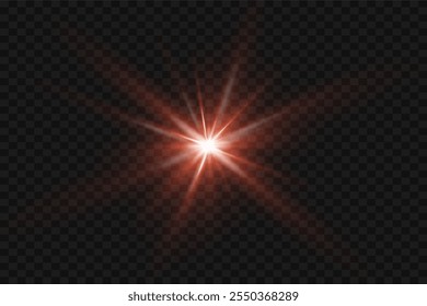 O brilho de luz de uma estrela e um flash de luz. Em um fundo transparente.