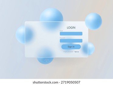 Light glass morphism login interface with blue spheres
