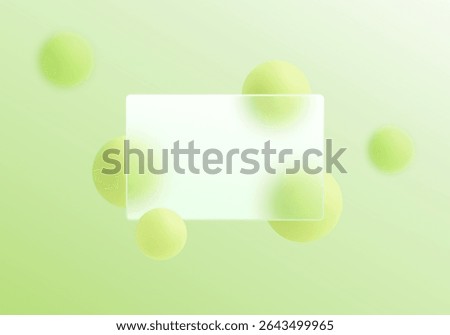 Light glassmorphism panel with green spheres on pastel background