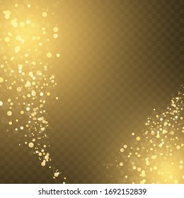 Light gleaming effect. Soft realistic fireworks with glitter splatter elements. Shining circles bokeh particles outburst. Isolaed on black background. EPS 10