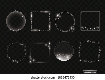 Light, glitter, decorative frame, frame decoration. 6 types of sets. vector