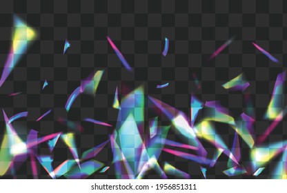 Light Glitter Vector Transparent Background. Shiny Glints Festive Design. Holographic Kaleidoscope Cool Pattern. Rainbow Abstract Flash Border.