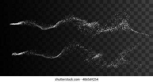 Light glow effect. Sparkling falling star bursts with glowing trail of particles. Vector illustration. Light glow element for design on transparent background