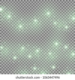 Light glow effect stars bursts with sparkles, isolated on transparent background, green color